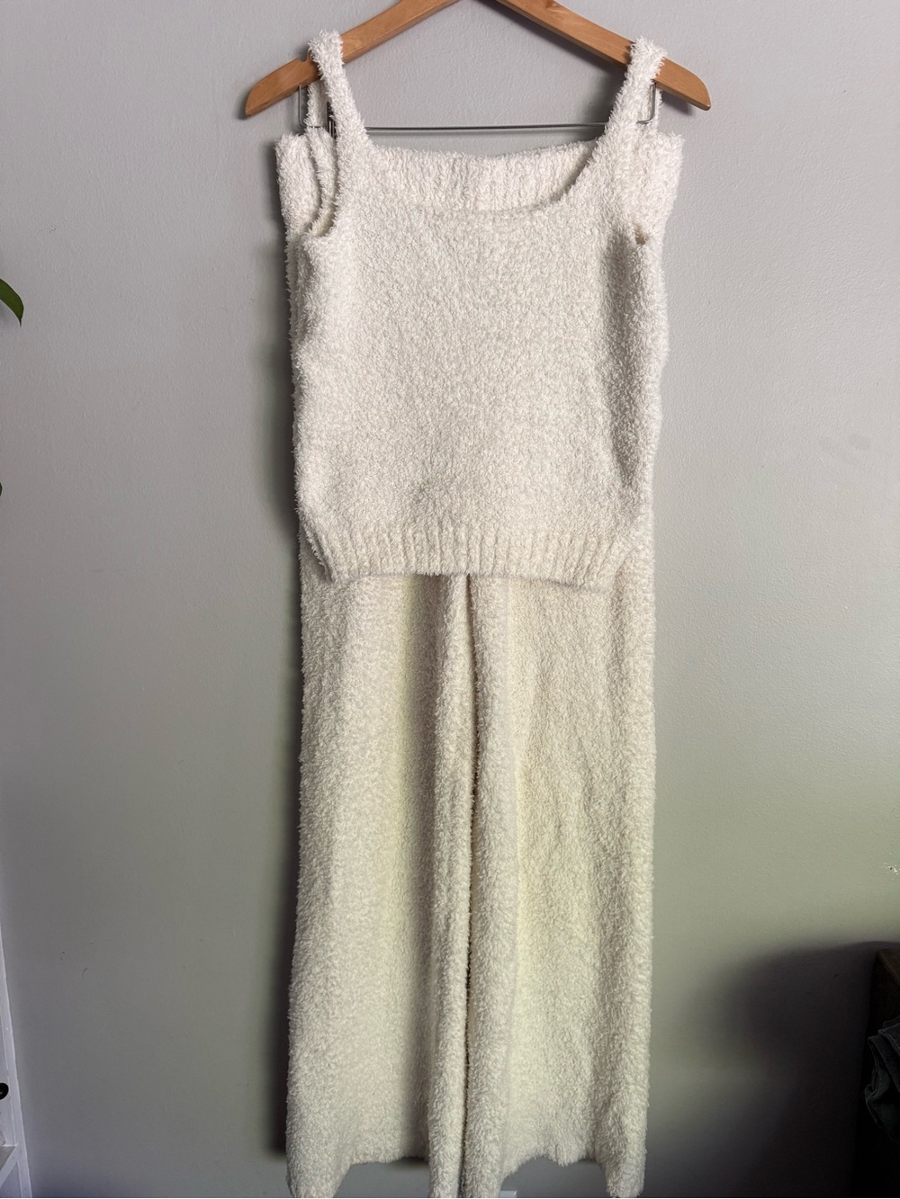 Skims Womens L Lounge Set Cozy Cream fluffy Teddy Tank & Wide-Leg Pants Set